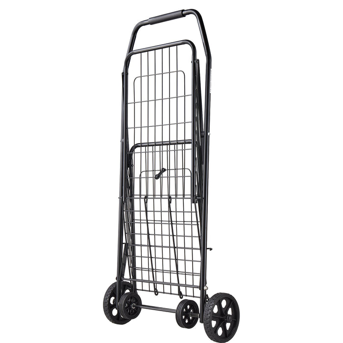 VEVOR Shopping Cart, Folding Grocery Utility Cart with Swivel Wheels, 40.8 kg Large Load Capacity, Heavy Duty Rolling Laundry Basket Butler for Laundry, Shopping, Camping, Grocery, Luggage, Black