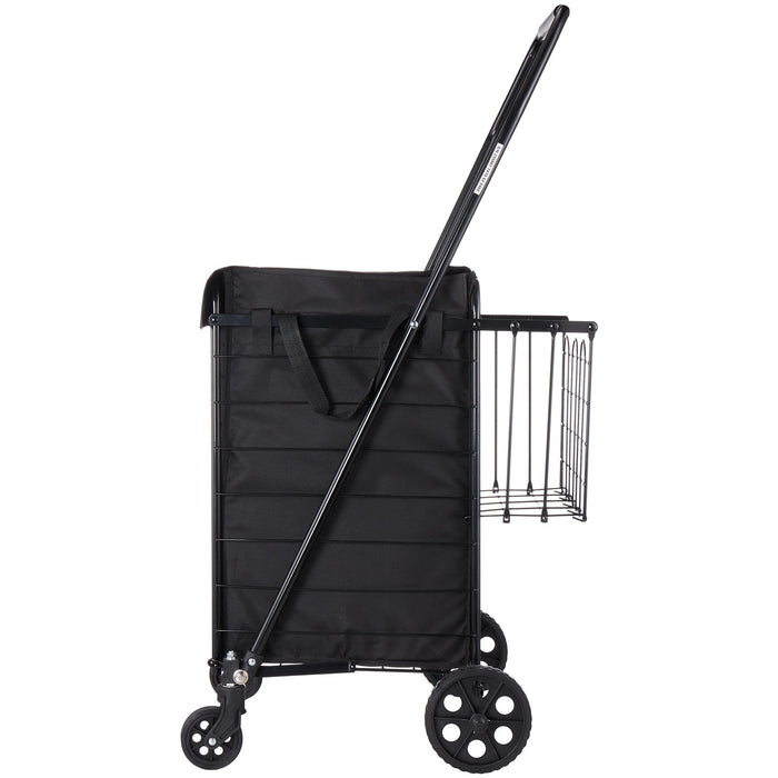 VEVOR Shopping Cart, Folding Grocery Utility Cart with Dual Baskets, Waterproof Liner & Wheels, 45 KG Large Load Capacity, Heavy Duty Laundry Basket for Laundry, Shopping, Camping, Grocery, Luggage