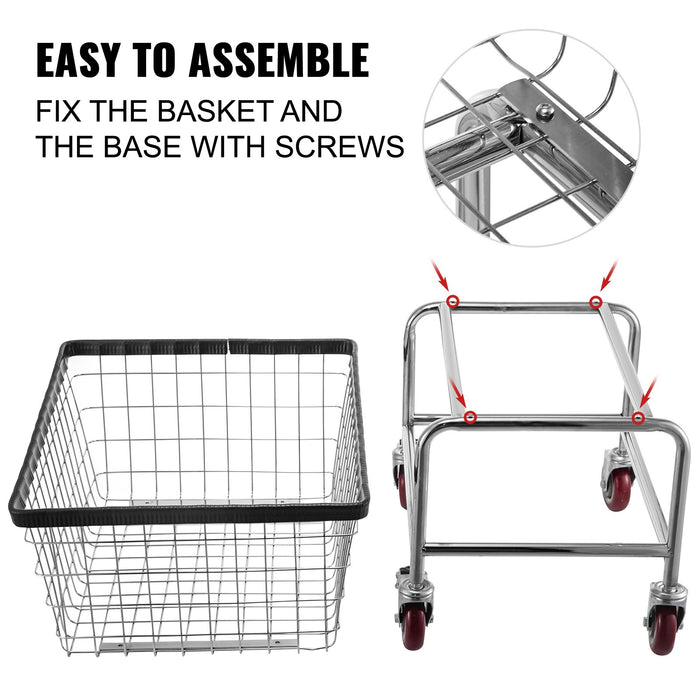 VEVOR Wire Laundry Cart Wire Laundry Basket 2.8 Bushel Heavy Duty w/ 4'' Wheels