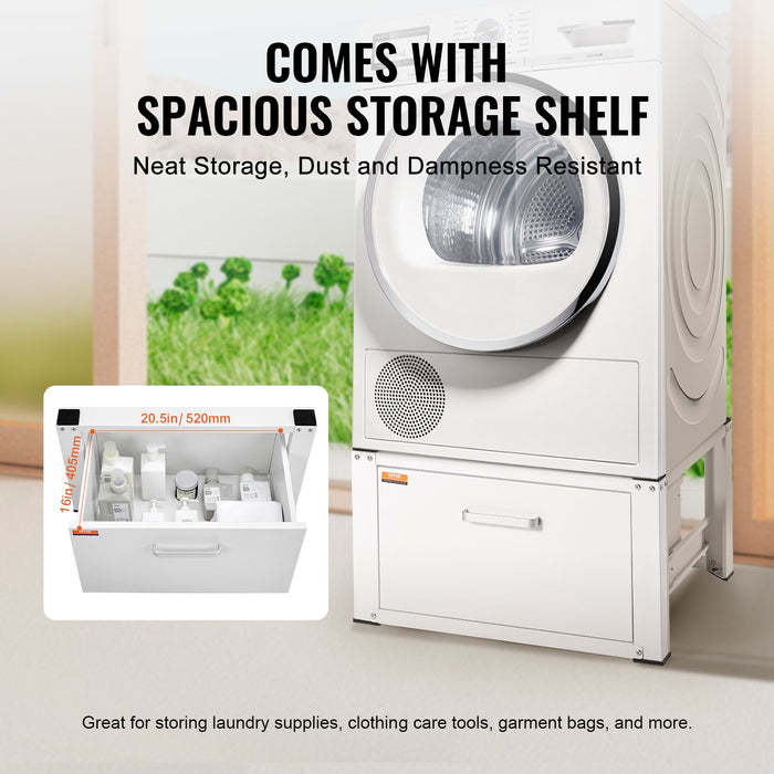 VEVOR Laundry Pedestal 686mmmW x 366mmH, Washer And Dryer Base Stand Platform Universal Fit 299kg Capacity, Heavy Duty Multi-Functional Base for Washing Machine with Drawer & Rich Accessories