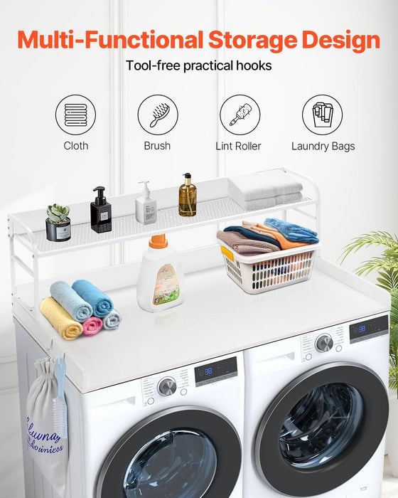VEVOR Washer Dryer Countertop with Shelf 54"x27" Wooden Washer Dryer Cover White
