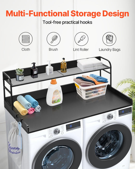 VEVOR Washer Dryer Countertop with Shelf 54"x27" Wooden Washer Dryer Cover Black