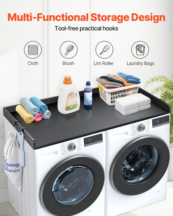 Washer Dryer Countertop, 54" x 27" Wooden Washer and Dryer Countertop, Water-Resistant Laundry Machine Topper Cover with Anti-Slip Pads, for Laundry Room Organization and Storage, Black