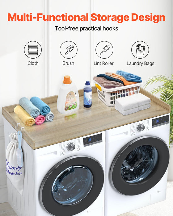 VEVOR Washer Dryer Countertop, 54" x 27" Wooden Washer and Dryer Countertop, Water-Resistant Laundry Machine Topper Cover with Anti-Slip Pads, for Laundry Room Organization and Storage, Oak
