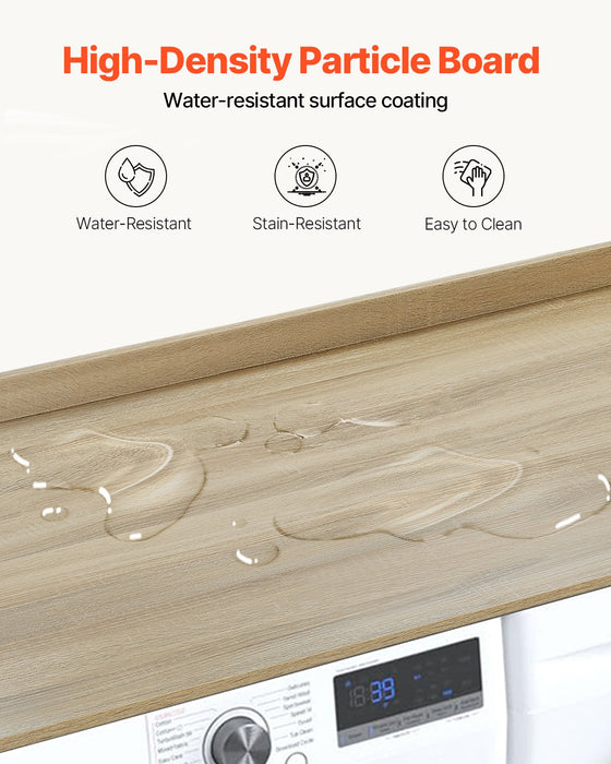 VEVOR Washer Dryer Countertop, 54" x 27" Wooden Washer and Dryer Countertop, Water-Resistant Laundry Machine Topper Cover with Anti-Slip Pads, for Laundry Room Organization and Storage, Oak
