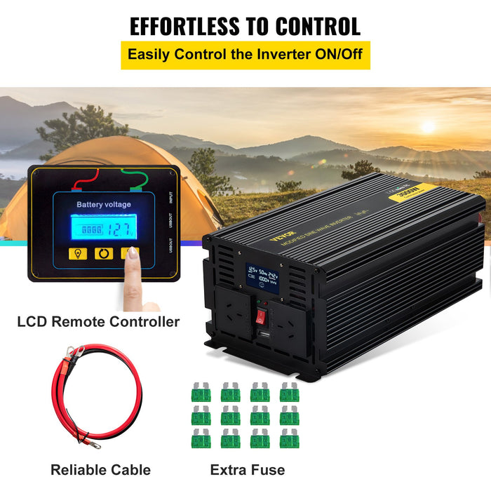 VEVOR Power Inverter Modified Sine Wave Inverter 3000W DC 12V to AC 240V w/LCD