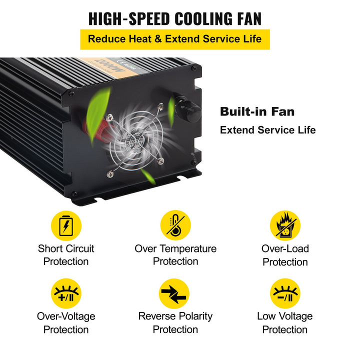 VEVOR Power Inverter Modified Sine Wave Inverter 3000W DC 12V to AC 240V w/LCD