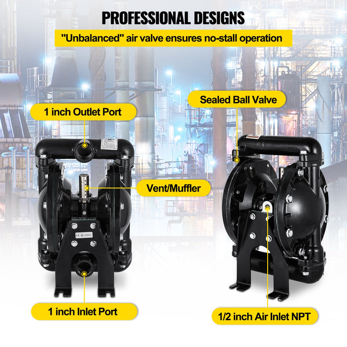 VEVOR Air-Operated Double Diaphragm Pump 24 GPM 1 Inch Inlet And Outlet