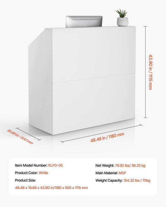 Reception Desk, 1180 x 500 x 1115 mm Rectangular Front Counter Table, Office Reception Desk, Retail Counter and Front Reception Counter, for Checkout, Lobby, Beauty Salon and Office, White