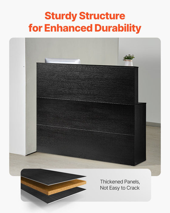 Reception Desk, 1400 x 800 x 1200 mm L-Shaped Front Counter Table, Office Reception Counter with Drawer Keyboard Tray and Storage Cabinet, for Checkout, Lobby, Beauty Salon & Office, Black