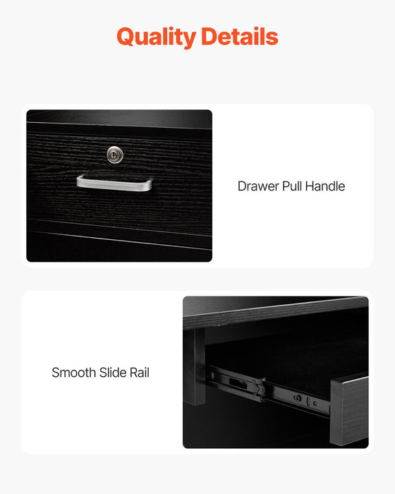 Reception Desk, 1400 x 800 x 1200 mm L-Shaped Front Counter Table, Office Reception Counter with Drawer Keyboard Tray and Storage Cabinet, for Checkout, Lobby, Beauty Salon & Office, Black
