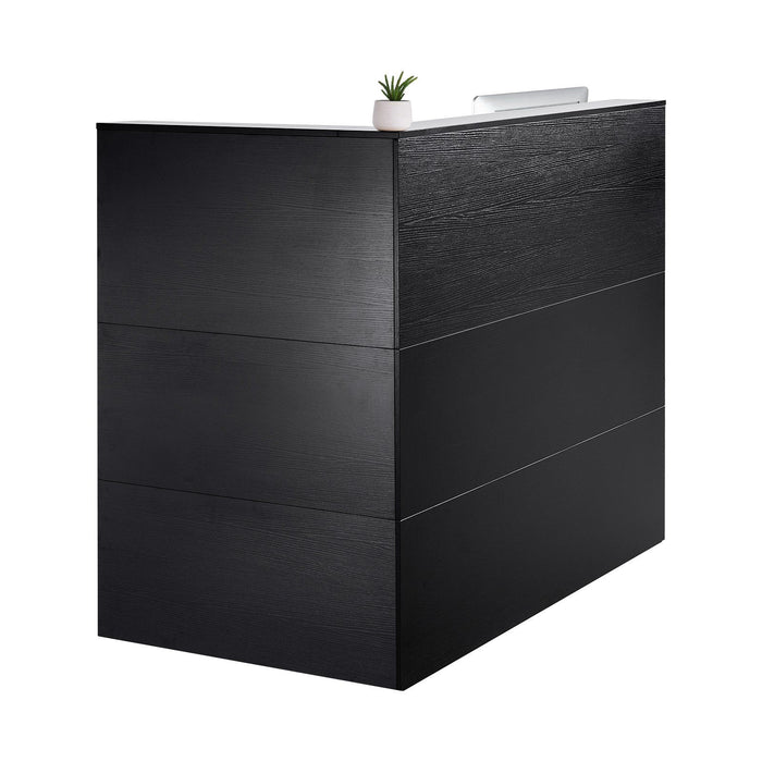 Reception Desk, 1400 x 800 x 1200 mm L-Shaped Front Counter Table, Office Reception Counter with Drawer Keyboard Tray and Storage Cabinet, for Checkout, Lobby, Beauty Salon & Office, Black
