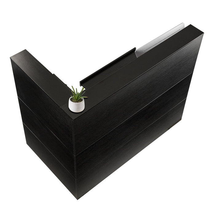 Reception Desk, 1400 x 800 x 1200 mm L-Shaped Front Counter Table, Office Reception Counter with Drawer Keyboard Tray and Storage Cabinet, for Checkout, Lobby, Beauty Salon & Office, Black