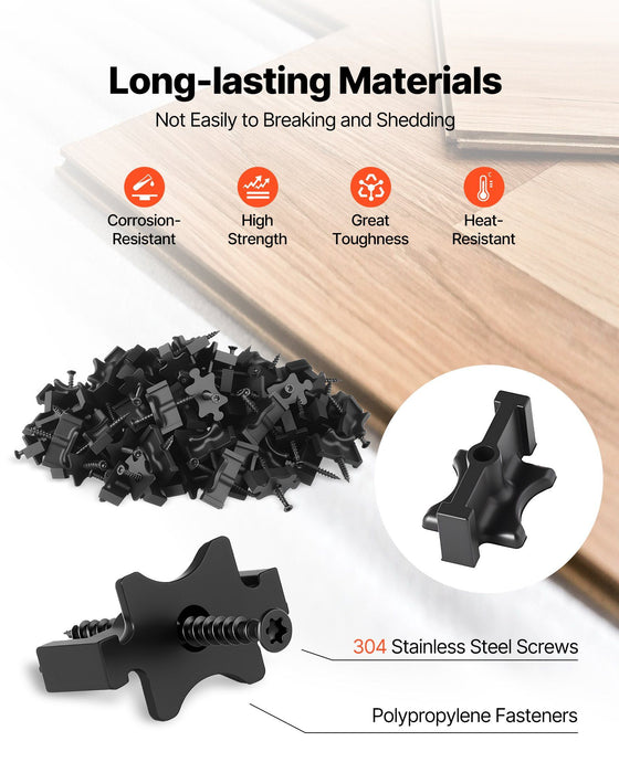 500PCS Hidden Deck Fasteners for Composite Decking Board, Universal Composite T Clips & Plastic Hidden Fasteners with Metal Screws,Polypropylene PP Clips Works with 6.5 mm Gaps, Black