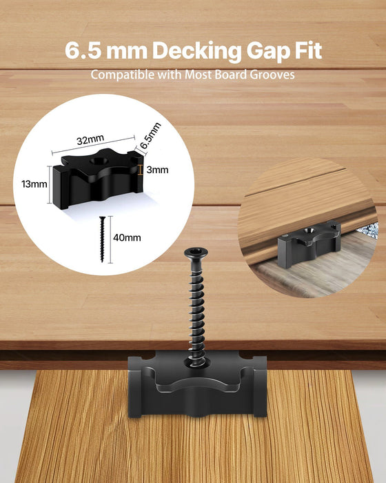 500PCS Hidden Deck Fasteners for Composite Decking Board, Universal Composite T Clips & Plastic Hidden Fasteners with Metal Screws,Polypropylene PP Clips Works with 6.5 mm Gaps, Black