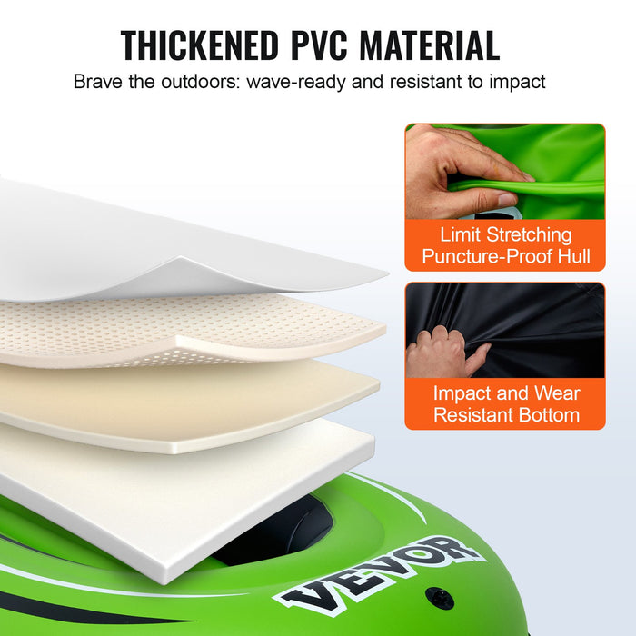 VEVOR Inflatable Boat, 2-Person Inflatable Fishing Boat, Strong PVC Portable Boat Raft Kayak, Includes 1158 mm Aluminum Oars, High-Output Pump and Fishing Rod Holders, 227 kg Capacity for Adults, Kids