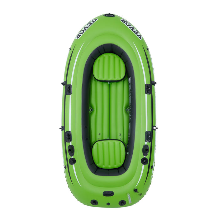 VEVOR Inflatable Boat, 4-Person Inflatable Fishing Boat, Strong PVC Portable Boat Raft Kayak, 1158mm Aluminum Oars, High-Output Pump, Fishing Rod Holders, and 2 Seats, 1100 lb Capacity for Adults Kids