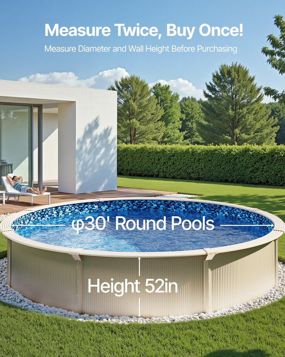 Pool Liner, 30ft Round Pool Liner, Uinbead Style, Durable Vinyl Pool Liner, Standard Gauge, 52in Wall Height, Pool Liner Replacement for Steel Sided Above-Ground Swimming Pools