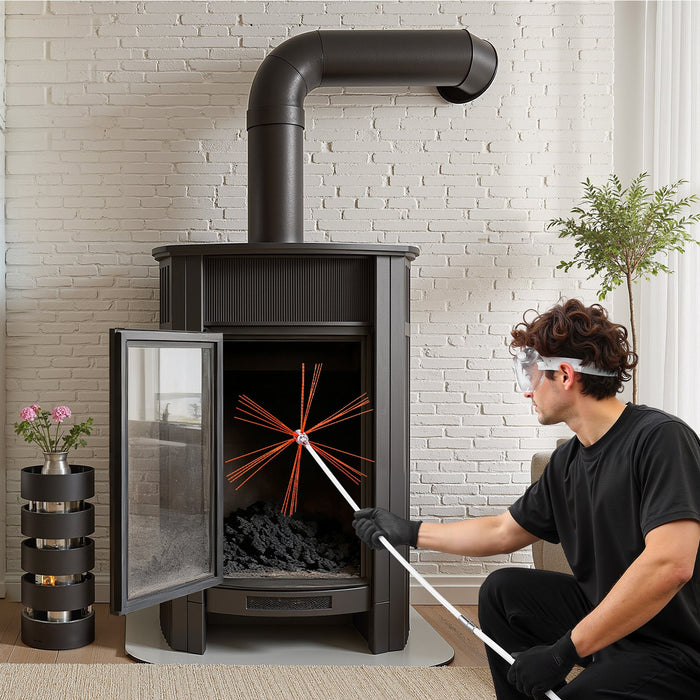 VEVOR Chimney Sweep Kit, 8m Maximum Extendable Length Chimney Brush, Chimneys Cleaning Kit with Bristle Replacements & Goggles, 90° Bendable Fireplace Cleaning Tool, for Square, Rectangle Chimneys