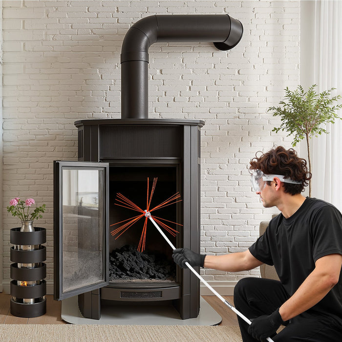 VEVOR Chimney Sweep Kit, 12m Maximum Extendable Length Chimney Sweep, Chimneys Cleaning Kit with Bristle Replacements & Goggles, 90° Bendable Fireplace Cleaning Tool, for Square, Rectangle Chimneys