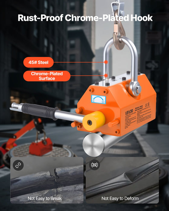 VEVOR Magnetic Lid Lifter Dolly, 600 kg Pulling Capacity, Steel Dolly with Heavy Duty Magnet Lift and 2 Wheels, Adjustable Handle, N42 Neodymium, Foldable and Portable, for Lifting Manhole Covers