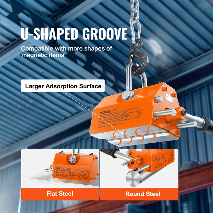 VEVOR Magnetic Lifter, 400 kg/880 lbs Pulling Capacity, 2.5 Safety Factor, Neodymium & Steel, Lifting Magnet with Release, Permanent Lift Magnets, Heavy Duty Magnet for Hoist, Shop Crane, Block, Board