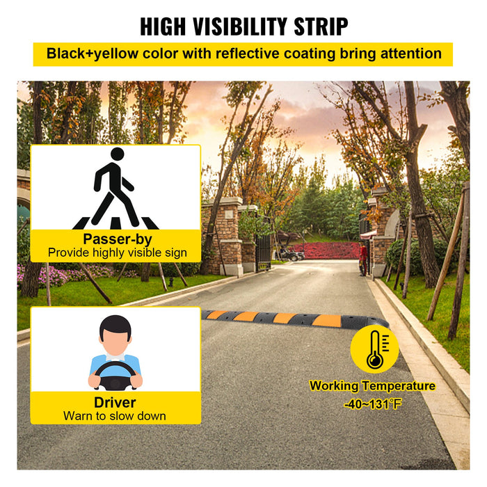 VEVOR Rubber Speed Bump, 1 Pack 2 Channel Speed Bump Hump, 72\" Long Modular Speed Bump Rated 22000 LBS Loading, 72.8 x 12.2 x 2.2 Garage Speed Bump for Asphalt Concrete Gravel Driveway with 2 End Cap