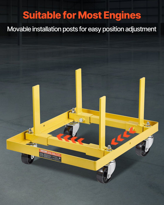 Engine Stand, 340 KG Load Capacity Engine Motor Stand with Adjustable Width & Length, Heavy-Duty Steel Motor Holder with 4 Swivel Casters and 2 Ratchet Straps, Suitable for Most Engines