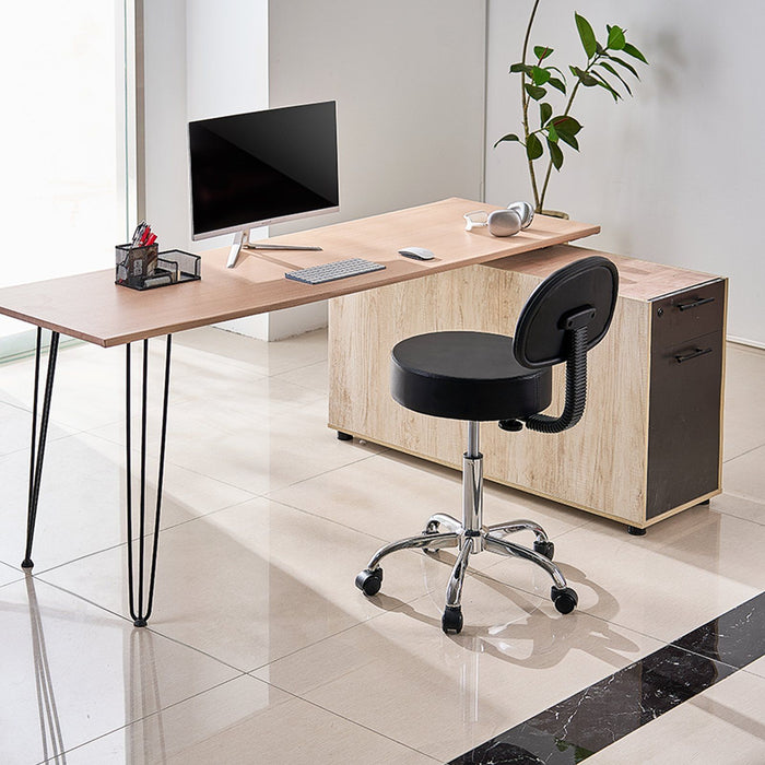 Round Rolling Stool, PU Leather Rolling Stool with Backrest, 360° Swivel Drafting Stool with Thickened Cushion, Height Adjustable Rolling Work SPA Stool, for Office, Home, Salon & Bar, Black