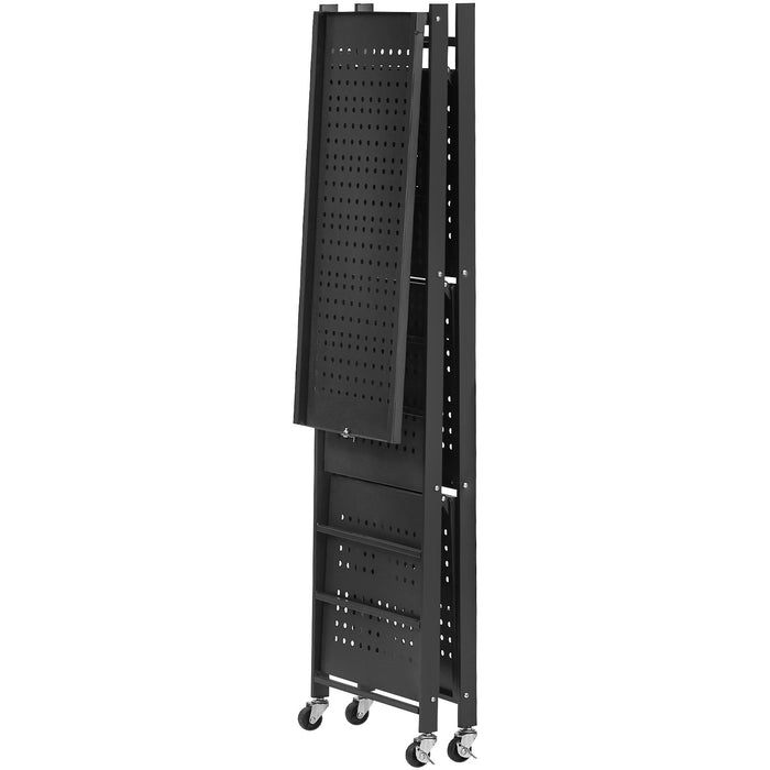 VEVOR 4-Tier Foldable Storage Shelf with Wheels, 66 cm W x 33 cm D x 117 cm H Folding Metal Rack Shelving Unit, No Assembly Organizer Shelf for Garage, Kitchen, Basement, Black