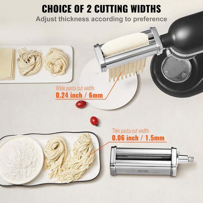 VEVOR 3Pcs Pasta Attachment for KitchenAid Stand Mixer Pasta Roller Cutter Set