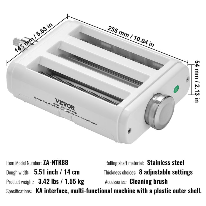 VEVOR Pasta Attachment for KitchenAid Stand Mixer, 3-IN-1 Stainless Steel Pasta Roller Cutter Set Including Pasta Sheet Roller, Spaghetti and Fettuccine Cutter, 8 Adjustable Thickness Knob Pasta Maker