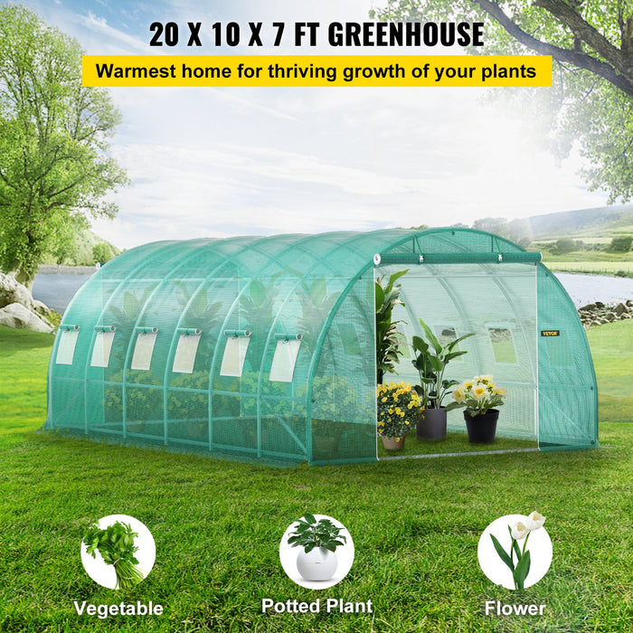 VEVOR Walk-in Tunnel Greenhouse Galvanized Frame Waterproof Cover 20x10x7 ft