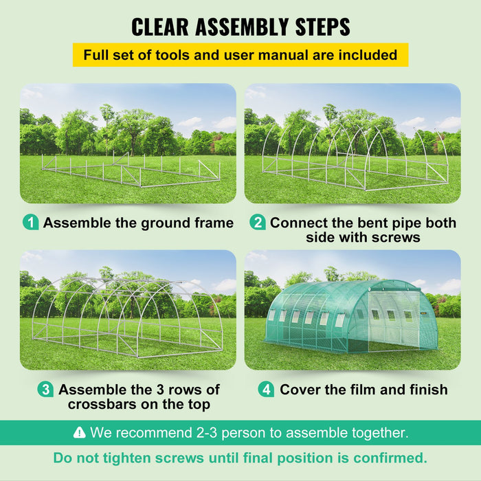 VEVOR Walk-in Tunnel Greenhouse Galvanized Frame Waterproof Cover 20x10x7 ft