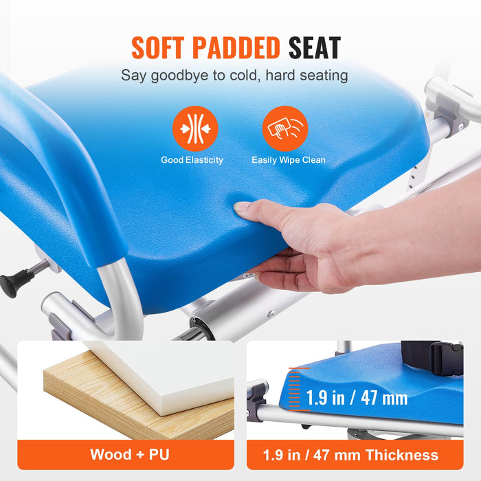VEVOR Sliding Tub Transfer Bench with 360 Degree Swivel Seat, Sliding Shower Chair with Pivoting Armrest & Padded Seat and Safety Belt, Height Adjustable Bath Chair for Elderly Disabled 330LBS