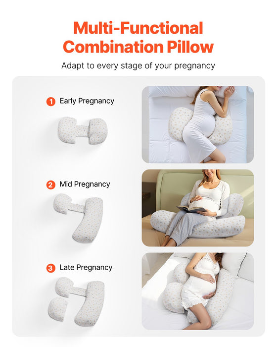 VEVOR Pregnancy Pillows, Adjustable Maternity Pillow for Pregnant Women, Soft Pregnancy Body Pillow with Removable & Washable Cover for Back Belly Hip Support, Lightweight and Portable