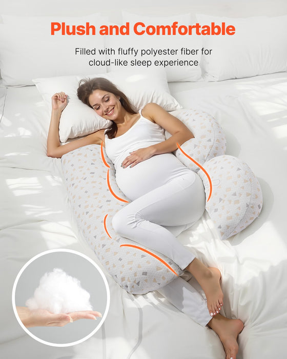 VEVOR Pregnancy Pillows, Adjustable Maternity Pillow for Pregnant Women, Soft Pregnancy Body Pillow with Removable & Washable Cover for Back Belly Hip Support, Lightweight and Portable
