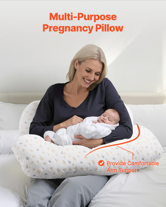 VEVOR Pregnancy Pillows, Adjustable Maternity Pillow for Pregnant Women, Soft Pregnancy Body Pillow with Removable & Washable Cover for Back Belly Hip Support, Lightweight and Portable
