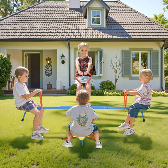 Kids Seesaw, 49.9 kg Load Capacity per Seat, Sit and Spin Teeter Totter with 4-prong Support Legs, Kids Outdoor Playground Equipment, Swiveling 360 Degrees Rotating for Children Aged 3+, 4 Seats