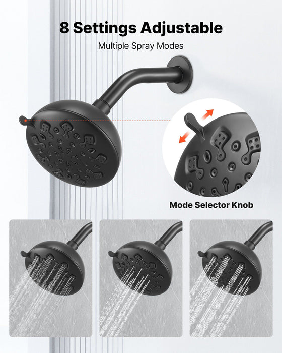 Tub and Shower Faucet Set, 127 mm Rainfall Shower Head and Bathtub Spout, Complete Single-Handle Tub Trim Kit with Brass Pressure Balancing Valve, 8-Setting Adjustable Spray Modes, Matte Black