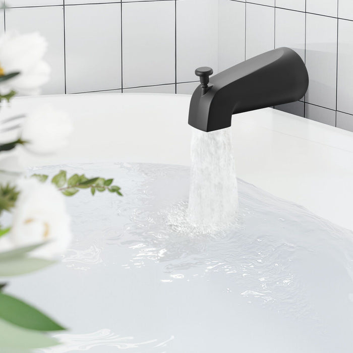 Tub and Shower Faucet Set, Complete with 130 mm Rainfall Shower Head and Bathtub Spout, 5-Setting Adjustable Spray, Single-Handle Tub Trim Kit with Brass Pressure Balancing Valve, Matte Black