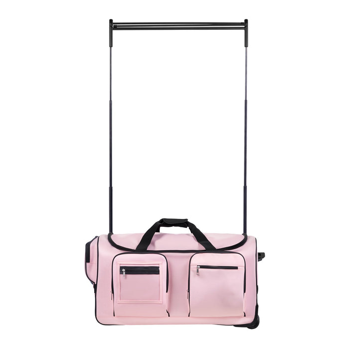 VEVOR Dance Bag with Garment Rack, 736.6 mm Rolling Dance Duffel, with Wheels, USB Port, Height Adjustable Clothes Rack, Privacy Protection Curtain, Ideal for Travel and Competitions, Matte Pink