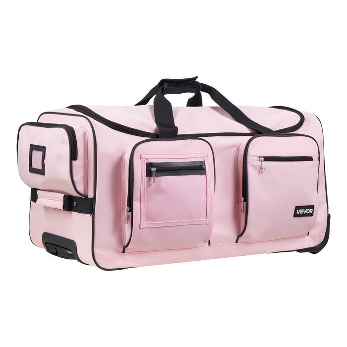 VEVOR Dance Bag with Garment Rack, 736.6 mm Rolling Dance Duffel, with Wheels, USB Port, Height Adjustable Clothes Rack, Privacy Protection Curtain, Ideal for Travel and Competitions, Matte Pink