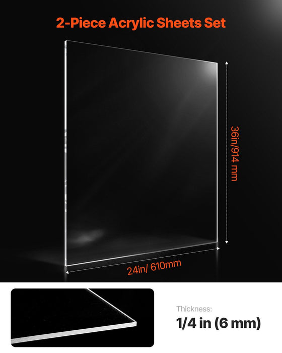 Plexiglass Acrylic Sheet, 2-Pack Plastic Sheets, 610 x 914 mm 6 mm Thick Clear Plastic Cast Transparent Glass for Crafting Projects, Replacement Picture Frame Glass, DIY Display, Easy to Cut