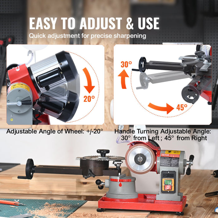 VEVOR Circular Saw Blade Sharpener, 370W Saw Blade Grinding with Water Injection, Water Injection Circular Saw Blade Sharpening & 6 Saw Centerings, 5-inch Grinding Wheel for Carbide Tipped Saw Blades