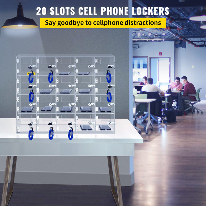 VEVOR Acrylic Cell Phone Locker Box Storage Cabinet Pocket w/Keys 20 Slots Clear