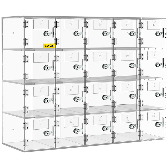 VEVOR Acrylic Cell Phone Locker Box Storage Cabinet Pocket w/Keys 20 Slots Clear