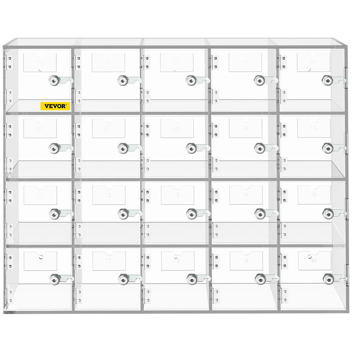 VEVOR Acrylic Cell Phone Locker Box Storage Cabinet Pocket w/Keys 20 Slots Clear
