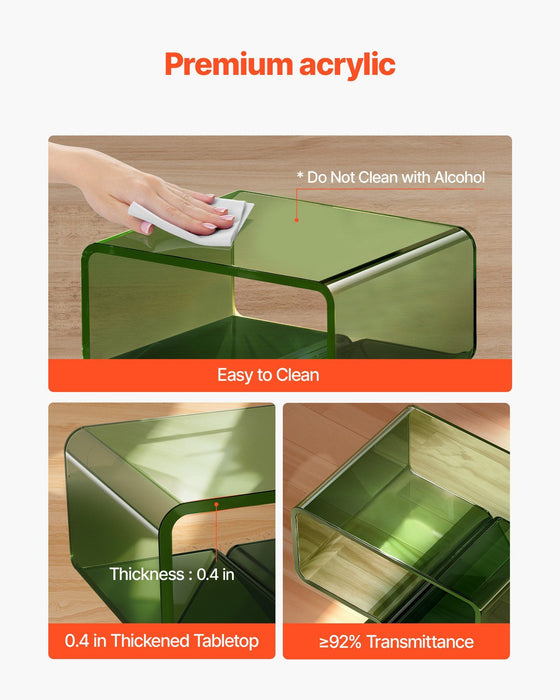 Acrylic Nightstand Side Table, Modern Clear Bedside Table with Storage Shelf, Transparent Small End Desk for Living Room, Bedroom, Home Decor, No Assembly Needed, 30 x 39.1 x 43 cm (Green)