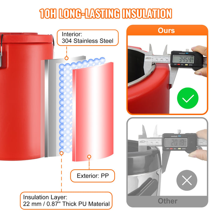 VEVOR Stainless Steel Insulated Beverage Dispenser, 17.2 Liter, Thermal Hot and Cold Drink Server Dispenser with Spigot Handle, Food-grade for Hot Tea Coffee Water Restaurant Drink Shop